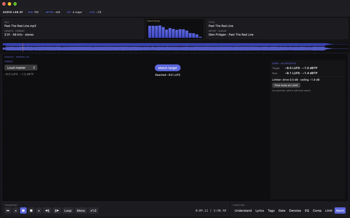Normalize canvas matching a loudness target